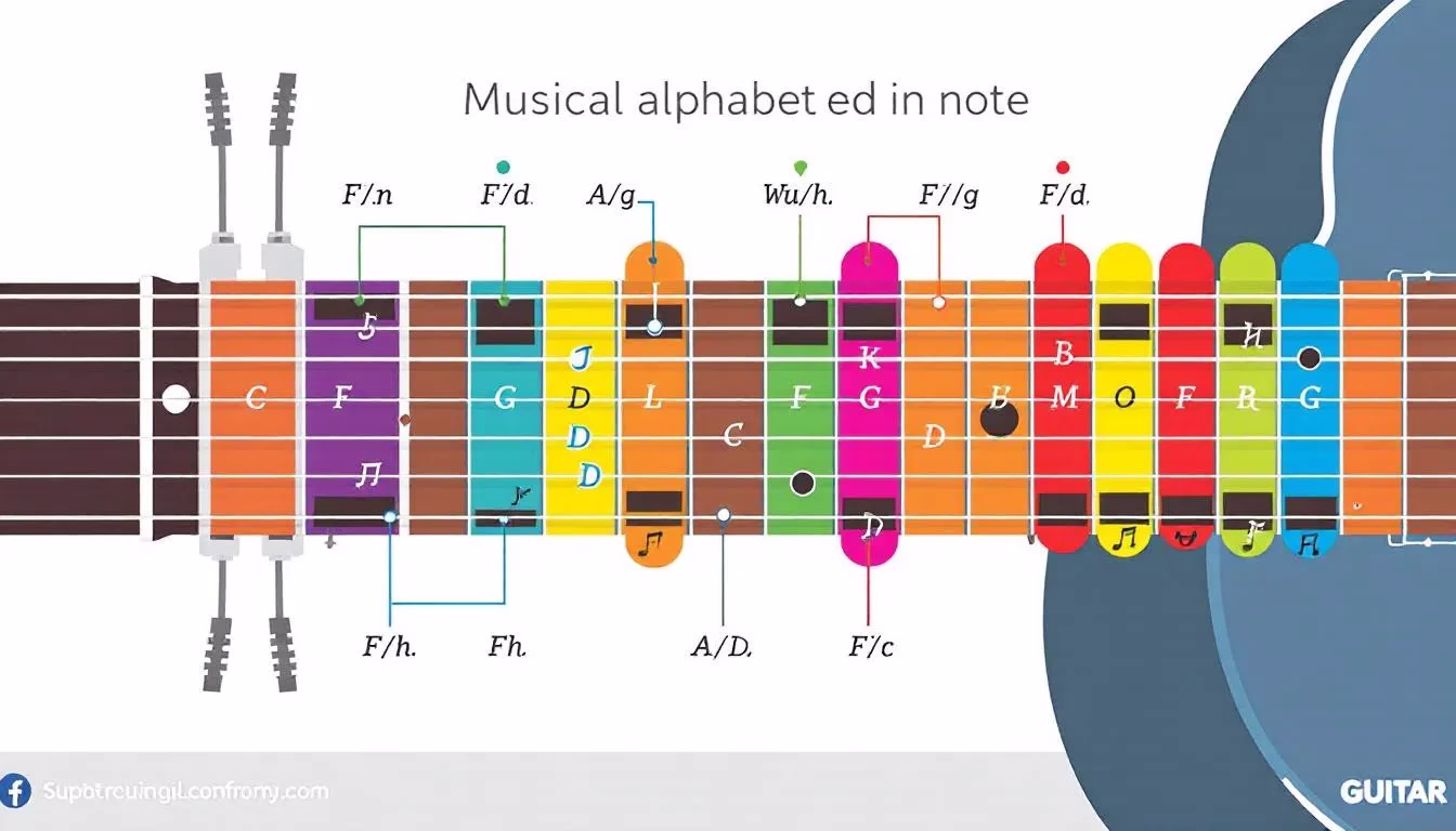 A visual representation of the musical alphabet on a guitar.